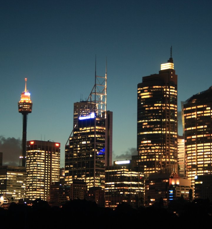 Night cityscape Sydney CBD with Center Point Tower
