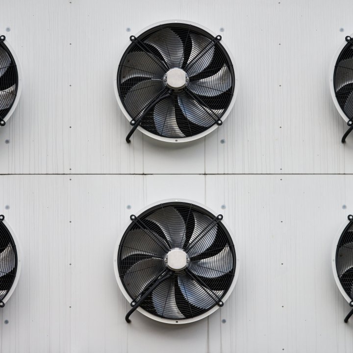 Top view industrial fan blades and vents