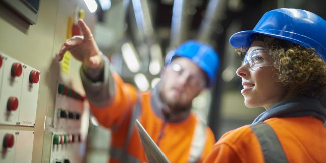 Two power station employees working