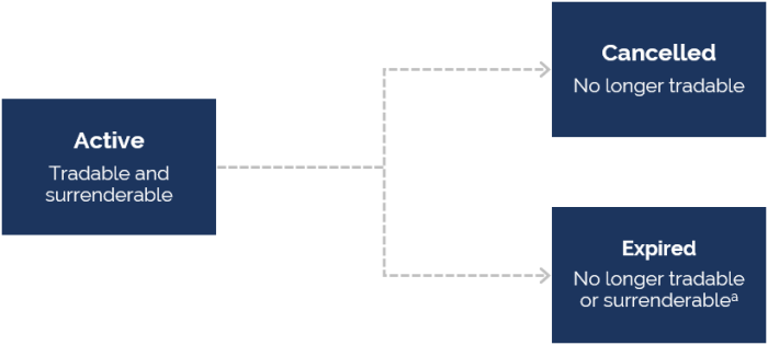 Image shows that number 2 (cancelled) and 3 (expired), from the list above, are types of 1 (active) certificates